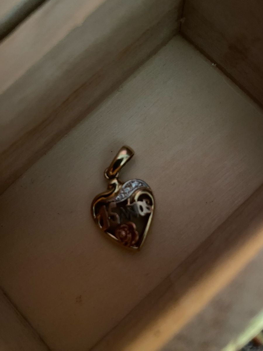 Tri-Color Gold 15 Años Quinceañera Heart Pendant with Cubic Zirconia Accents