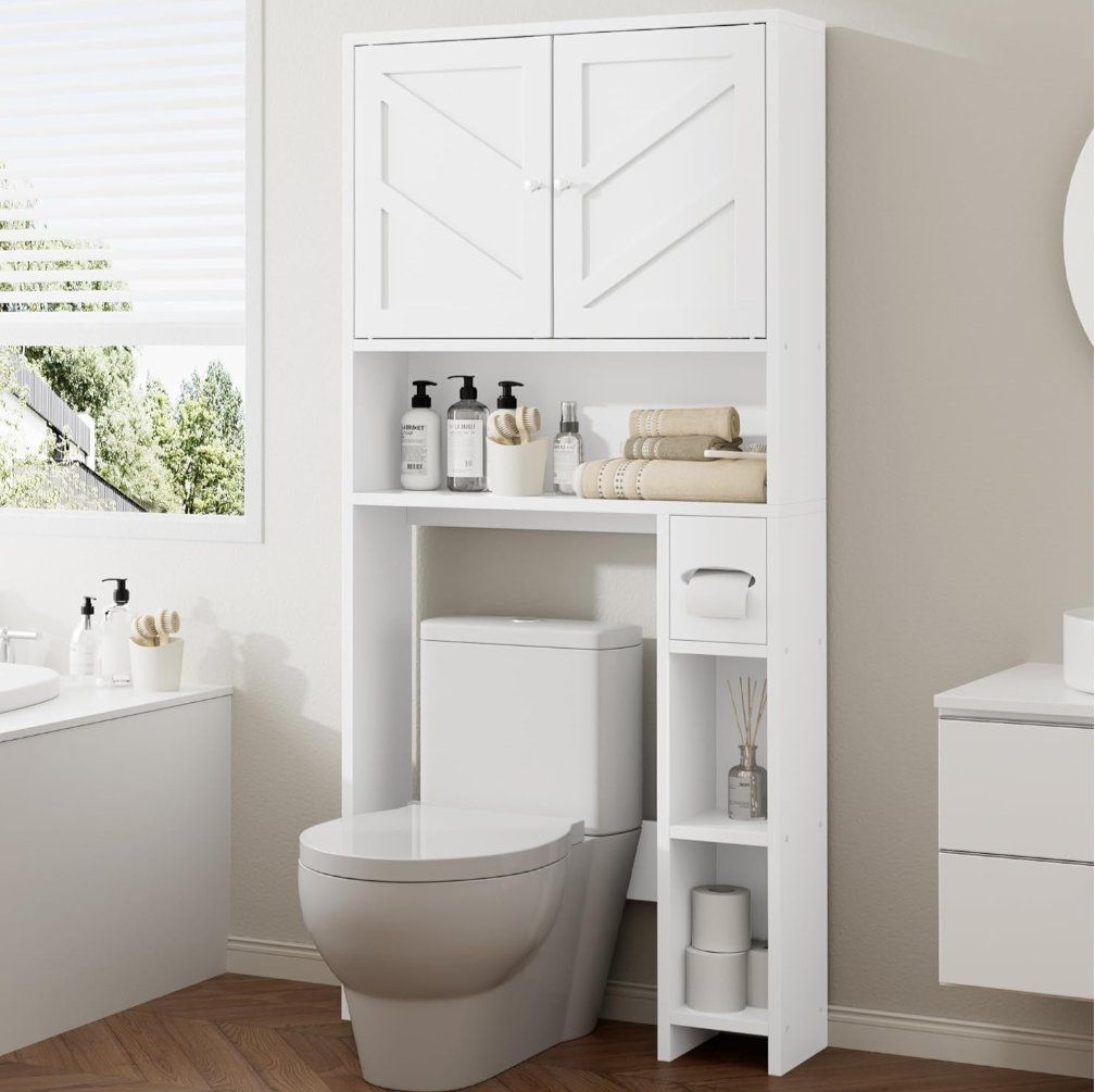 New Nice Over The Toilet Cabinet with Side Storage Drawers