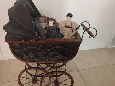 Decorative Carriage Pram Stroller Victorian Style, dolls NOT included