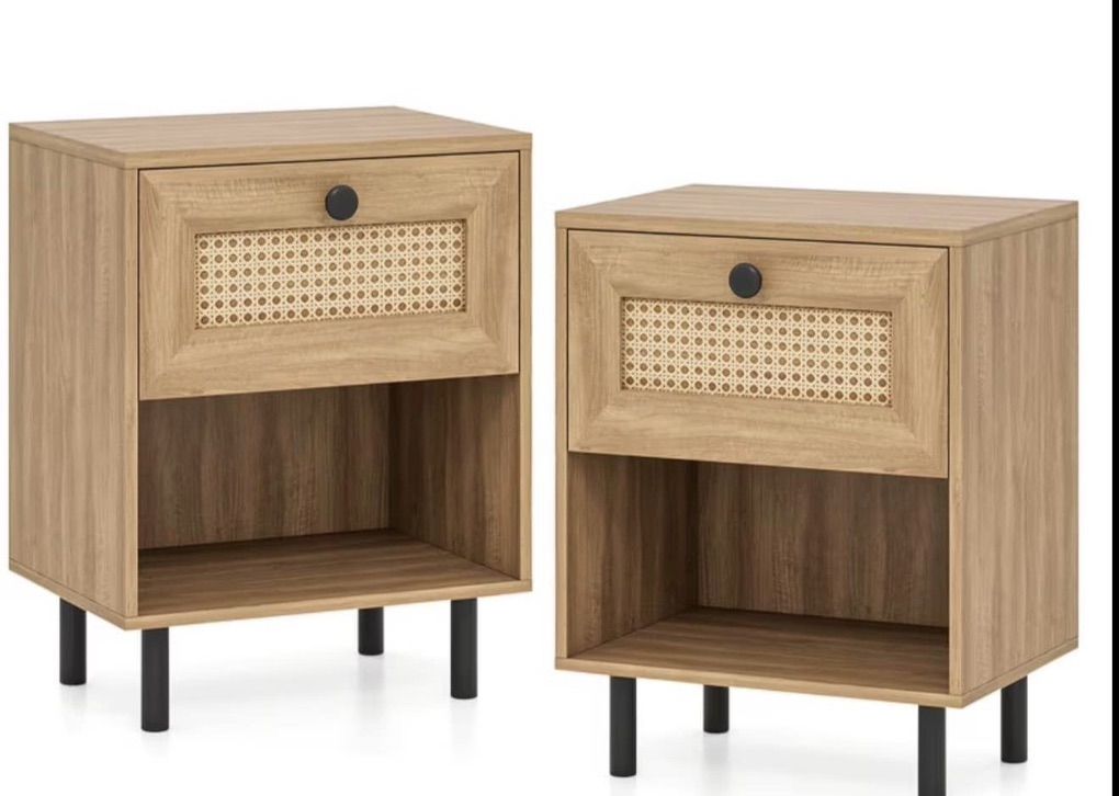 Rattan Nightstand Set Of 2 – Natural Boho Style