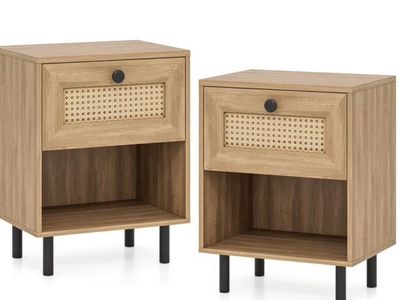 Rattan Nightstand Set Of 2 – Natural Boho Style