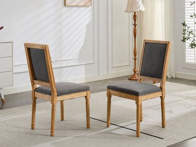 New Farmhouse Dining Chairs – Set of 2 – Gray Upholstered – Solid Wood #424