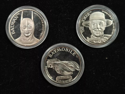 1989 Batman 50th Anniversary Commemorative DC Comics .999 Fine Silver Coin Set of 3
