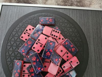 Custom Handmade Resin Dominoes Set with Red Rose Floral Design