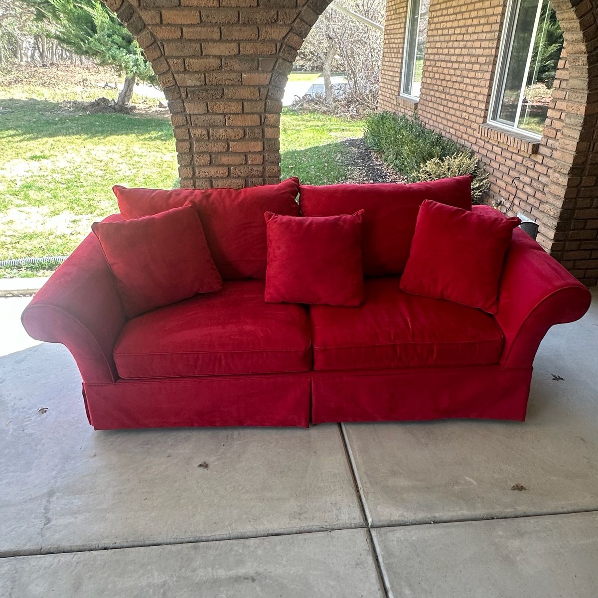 Red Sofa Couch with Pillows Crimson