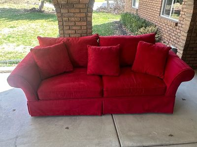 Red Sofa Couch with Pillows Crimson