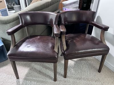 Pair of Brown Faux Leather Accent Chairs with Armrests