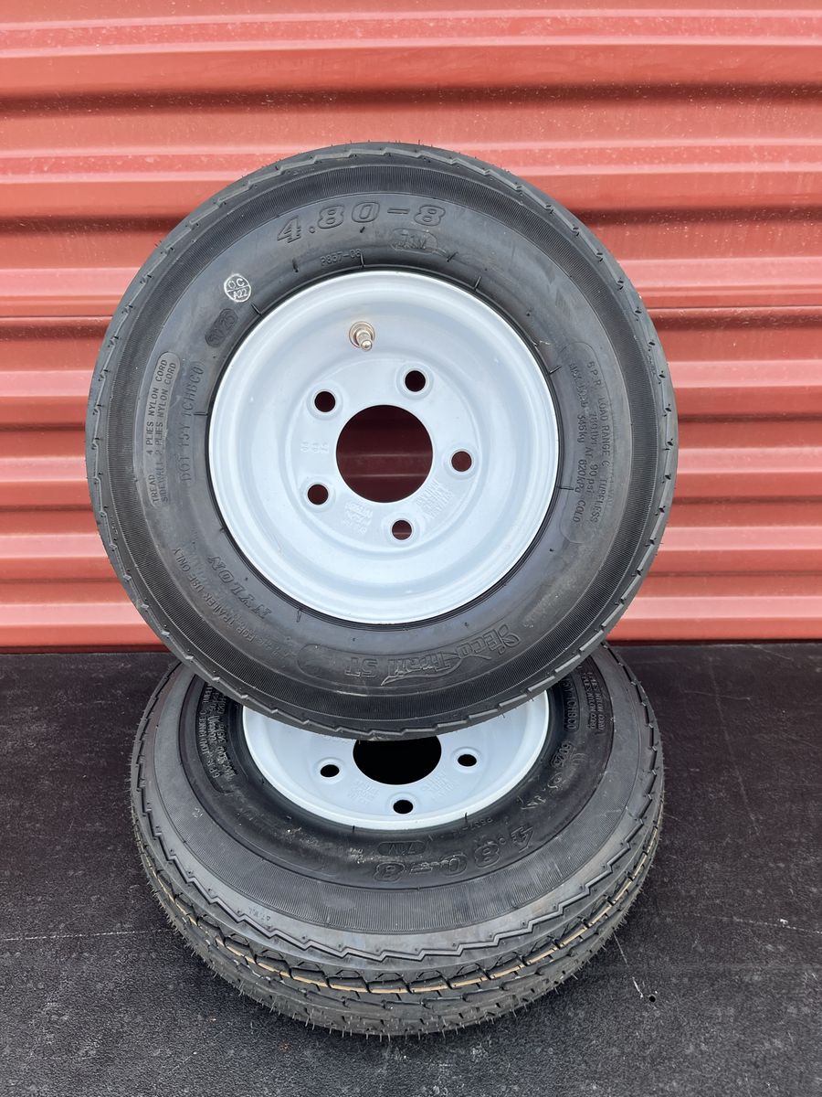 New ST Set of 2 4.80-8 Trailer Tires with Rims