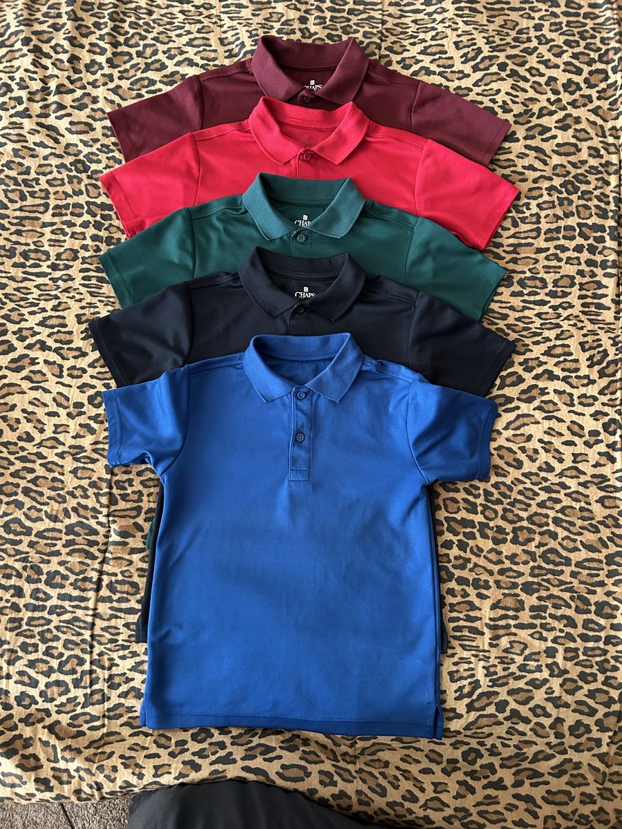 Chaps Boys School Approved Performance Polo Shirts - Size S (8) - 5-Pack