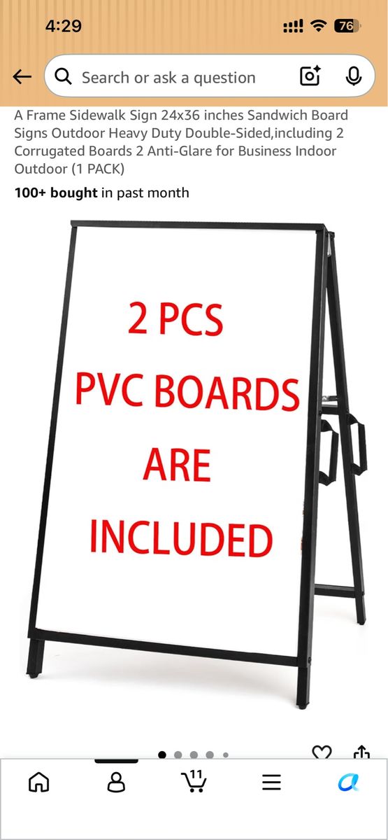 A-Frame Sidewalk Sandwich Board Sign, 24x36 inch, Double-Sided, Outdoor Rainproof with PVC Boards