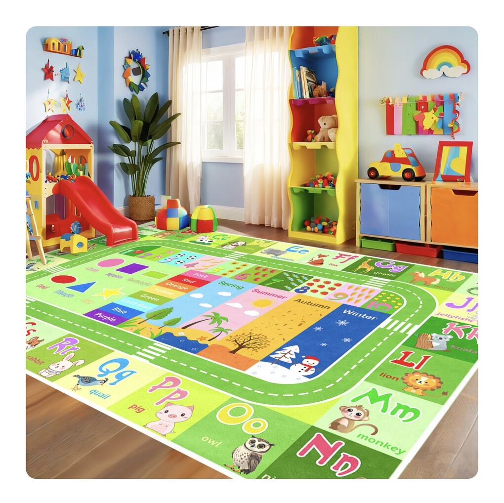 Bright Colorful Kids Room Play Rug Soft Low Pile