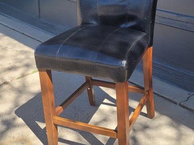 Black Faux Leather Upholstered Bar Stool with Wood Legs - Counter Height Chair