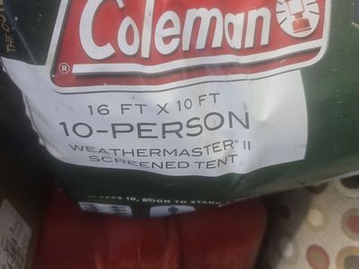 Coleman, 10 person. 16 feet by 10 feet tent.