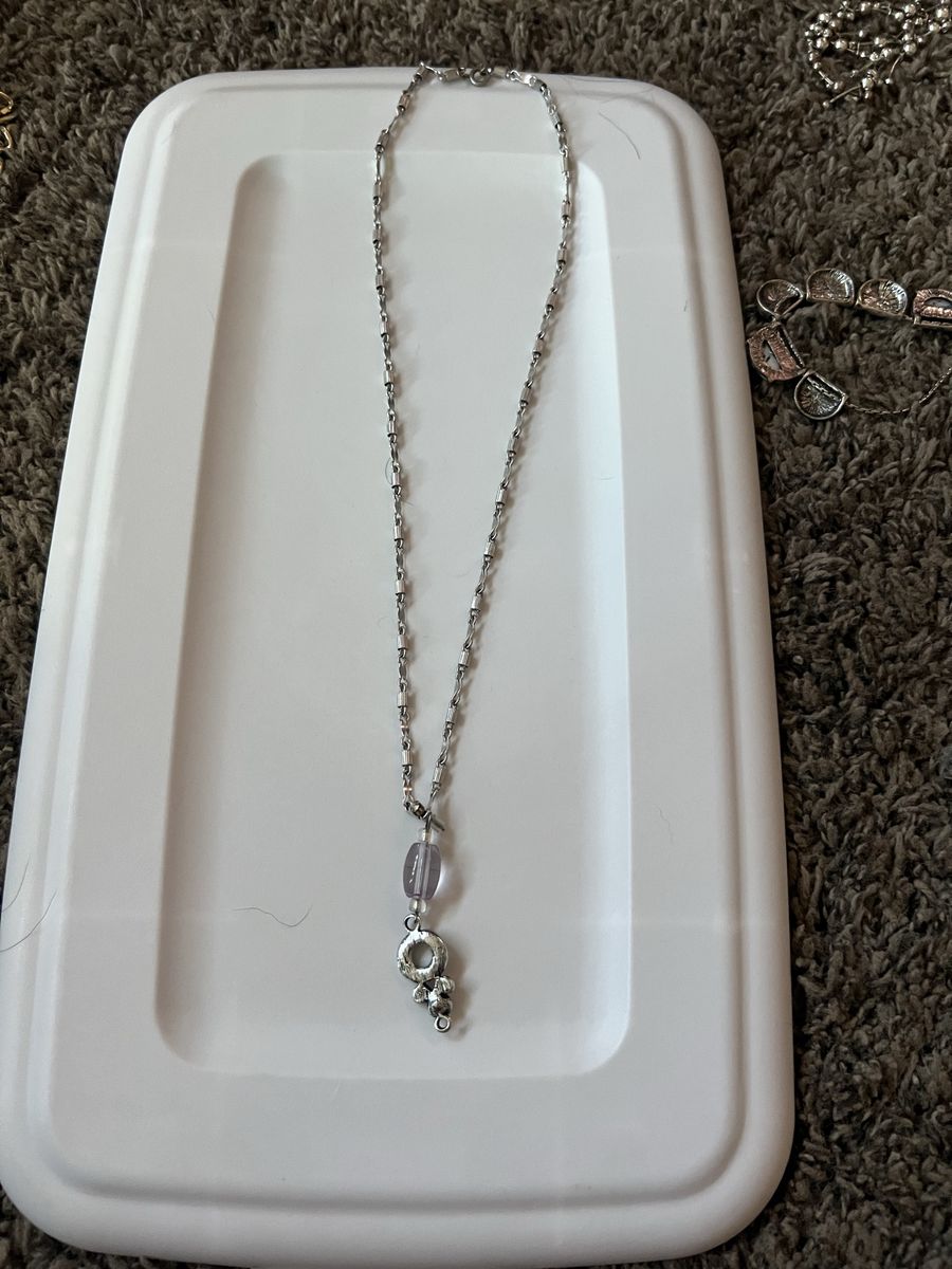 Silver-Tone Chain Necklace with Lavender Bead & Female Symbol Charm - Fashion Jewelry