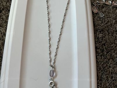 Silver-Tone Chain Necklace with Lavender Bead & Female Symbol Charm - Fashion Jewelry