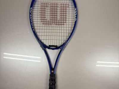 Wilson Blue Tennis Racket with White and Red Stenciled Strings