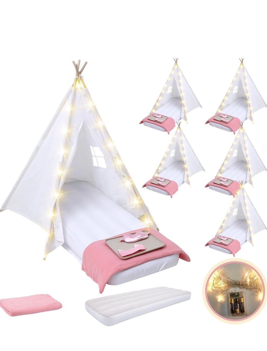6-Sets of Kids Slumber Party Teepee Tents with Inflatable Mattresses, Blankets & Star Lights
