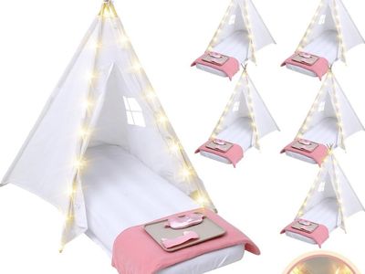 6-Sets of Kids Slumber Party Teepee Tents with Inflatable Mattresses, Blankets & Star Lights