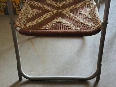 Vintage Aluminum Lawn Chairs Set Folding Wood Slat & Woven Webbing Patio Chairs