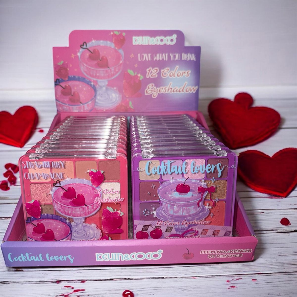 Kelvin&Coco Cocktail Lovers 12-Color Eyeshadow Palette - "Super Berry" & "Champagne"