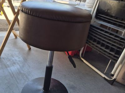 Brown Round Faux Leather Adjustable Swivel Storage Stool Seat