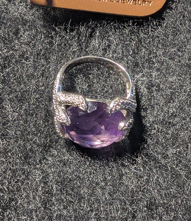 Amethyst and Sterling Silver Ring with Pave Accents
