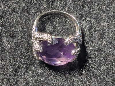 Amethyst and Sterling Silver Ring with Pave Accents