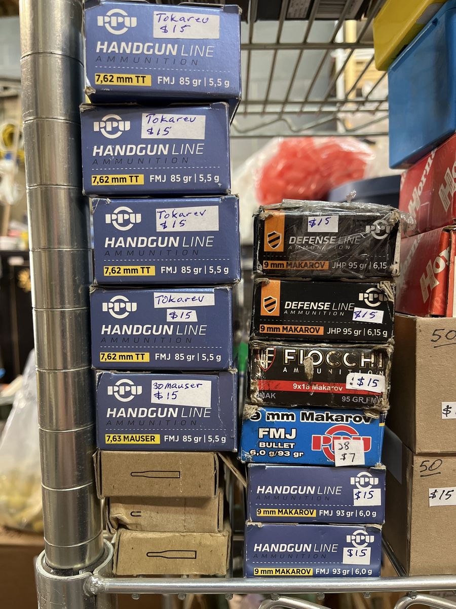 Tokarev. 30 Mauser. 9mm Makarov.