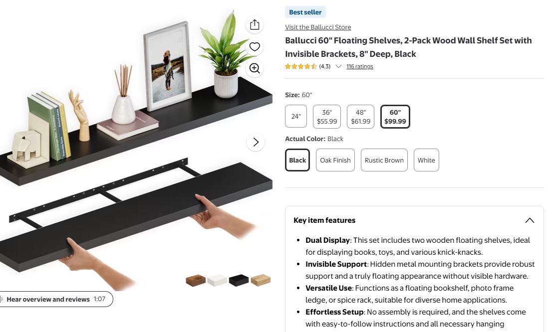 Floating Wall Shelves (2-Pack)