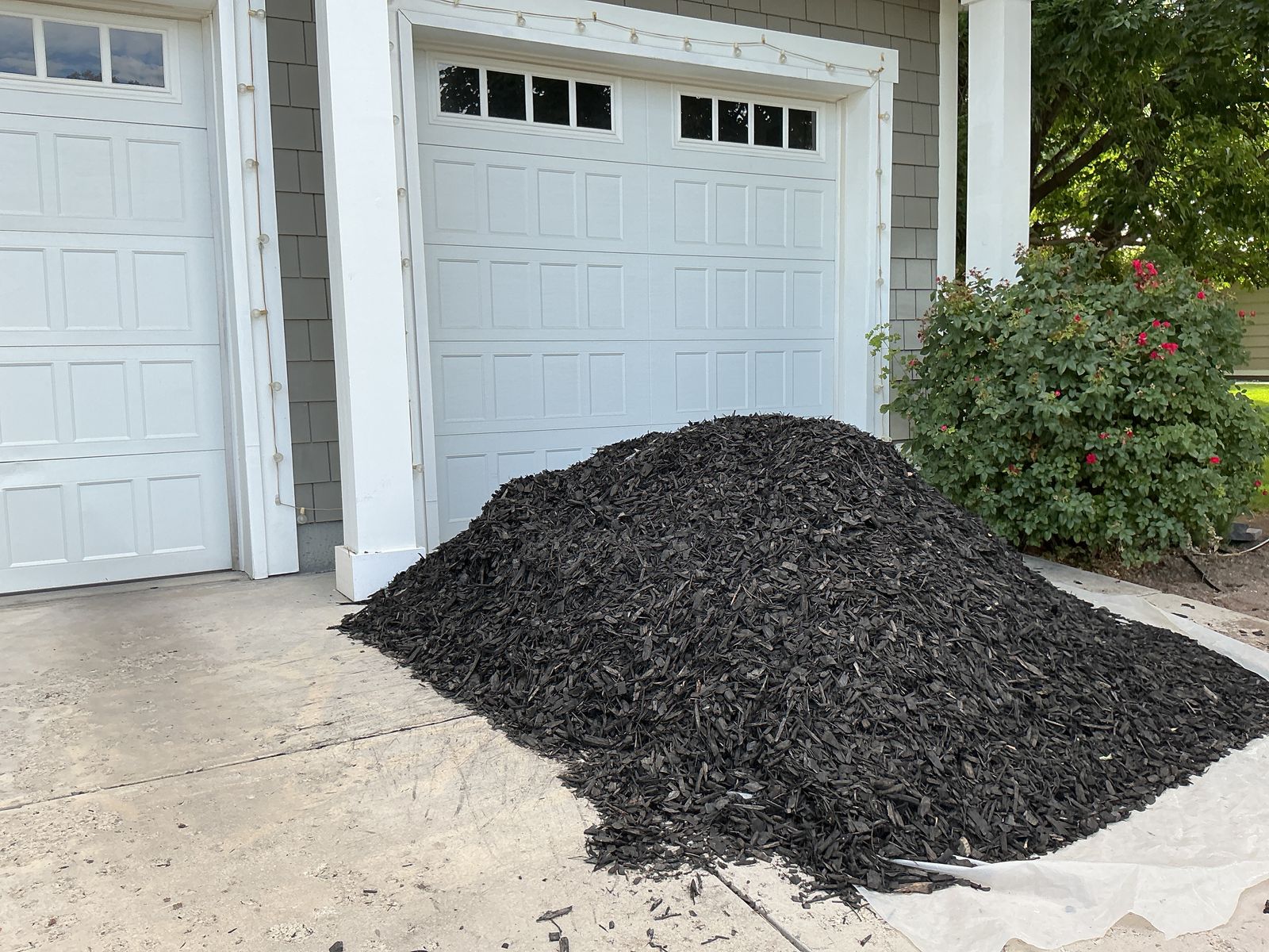 Black large wood mulch, three cubic yards