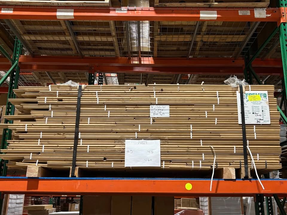 4" x 3/4" Unfinished Solid White Oak Flooring, Tongue & Groove, ~1,441 Sq Ft Available