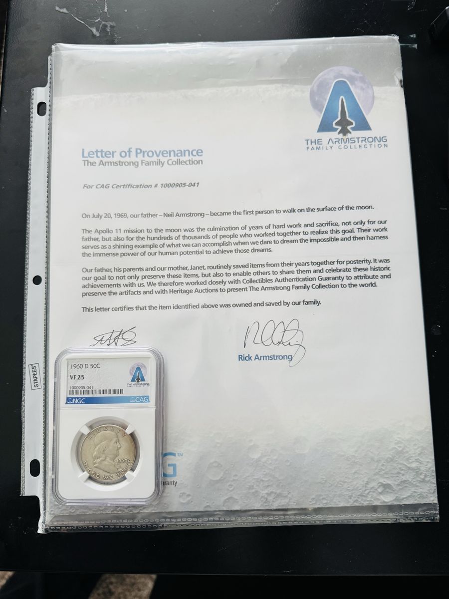 Neil Armstrong Collection 1960-D Franklin Half Dollar – NGC VF25 & CAG Certified