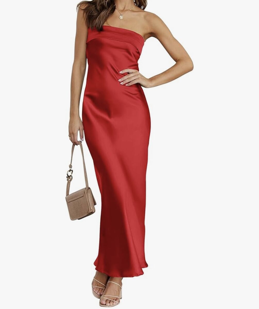 New Strapless satin prom formal dress red