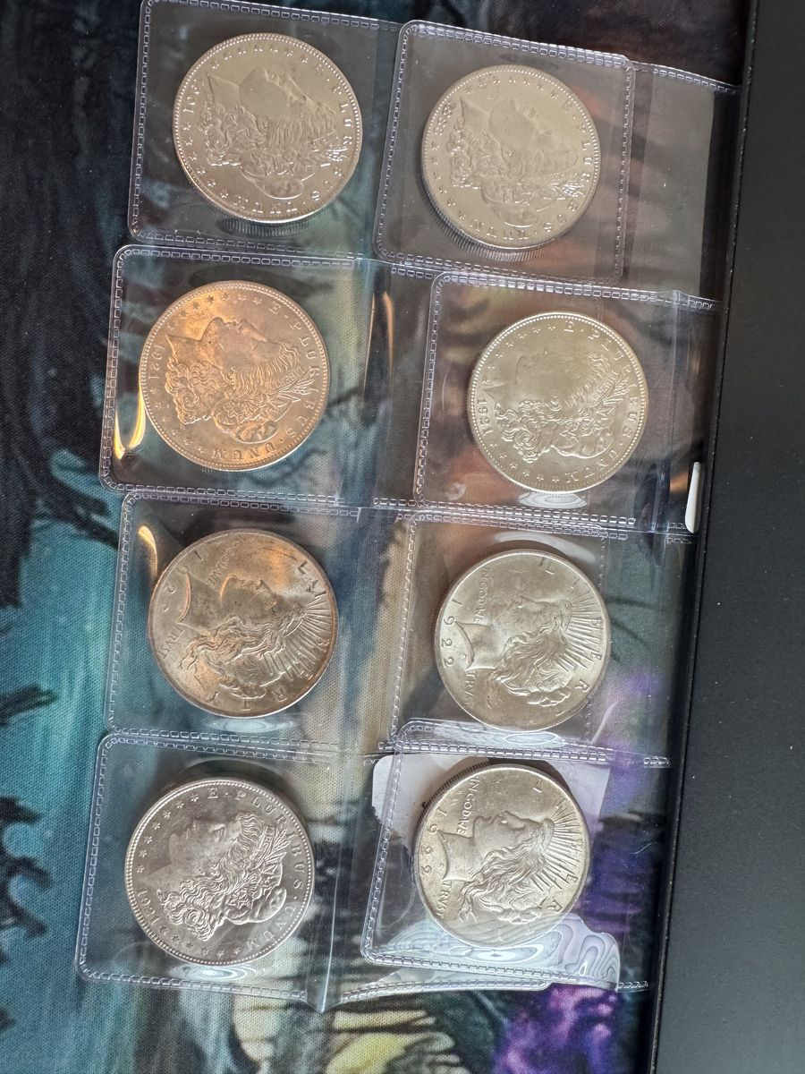 Lot of 3 Silver Peace Dollars and 5 Silver Morgans