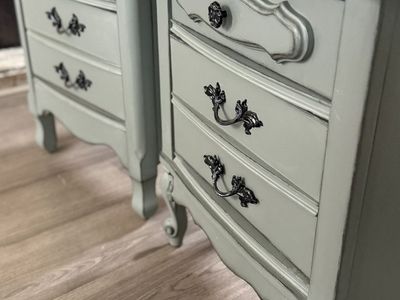 2x Vintage Green French Nightstands