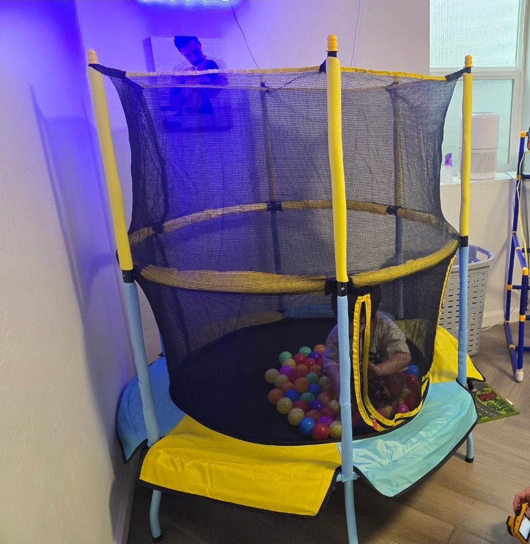 Kids 52" Mini Trampoline with Enclosure Net, 265lbs Weight Capacity, Blue + Orange