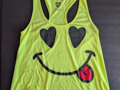 Modern Lux Neon Yellow Emoji Graphic Tank Top Size L