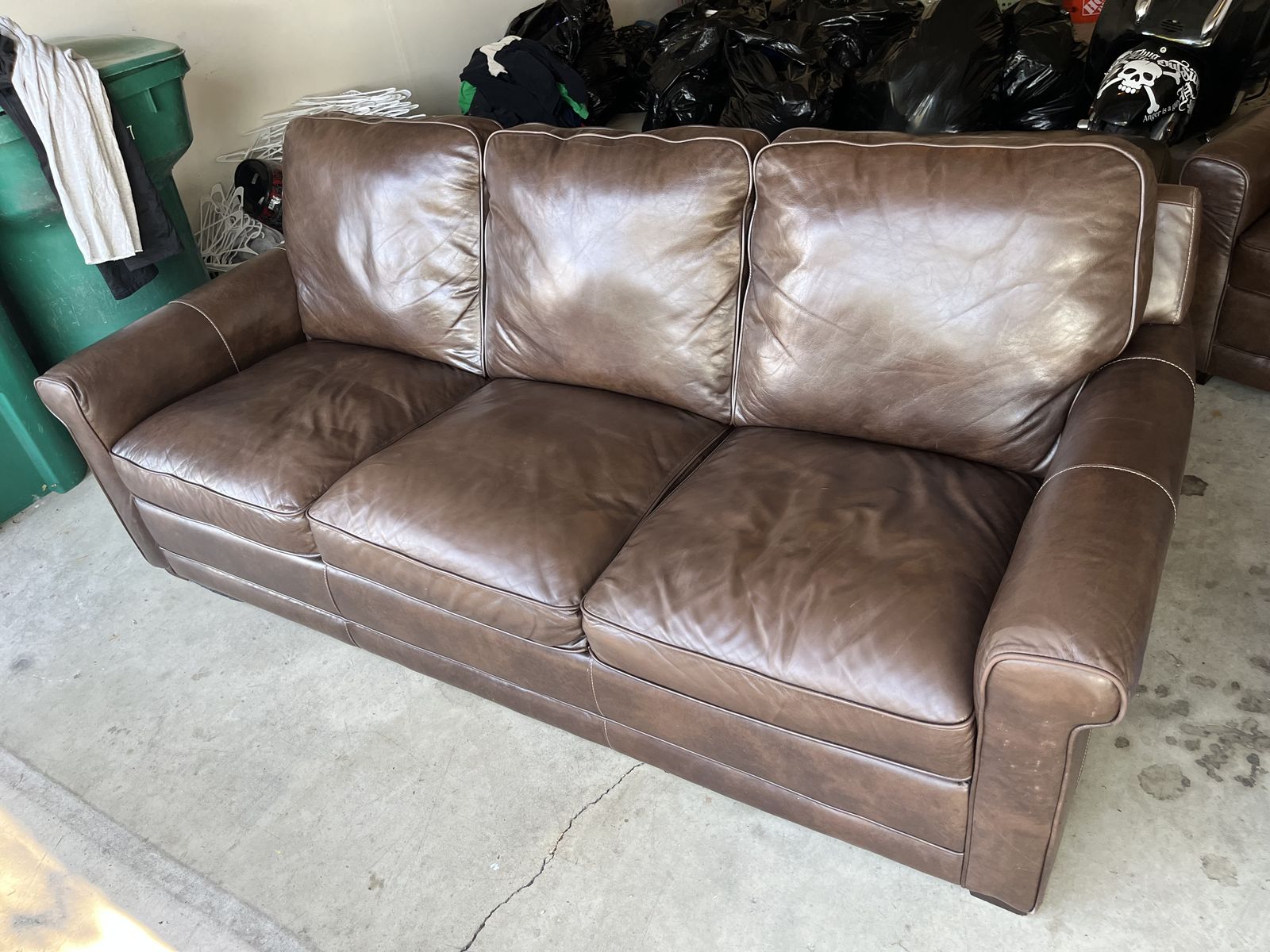 Comfy leather couch with chair and ottoman