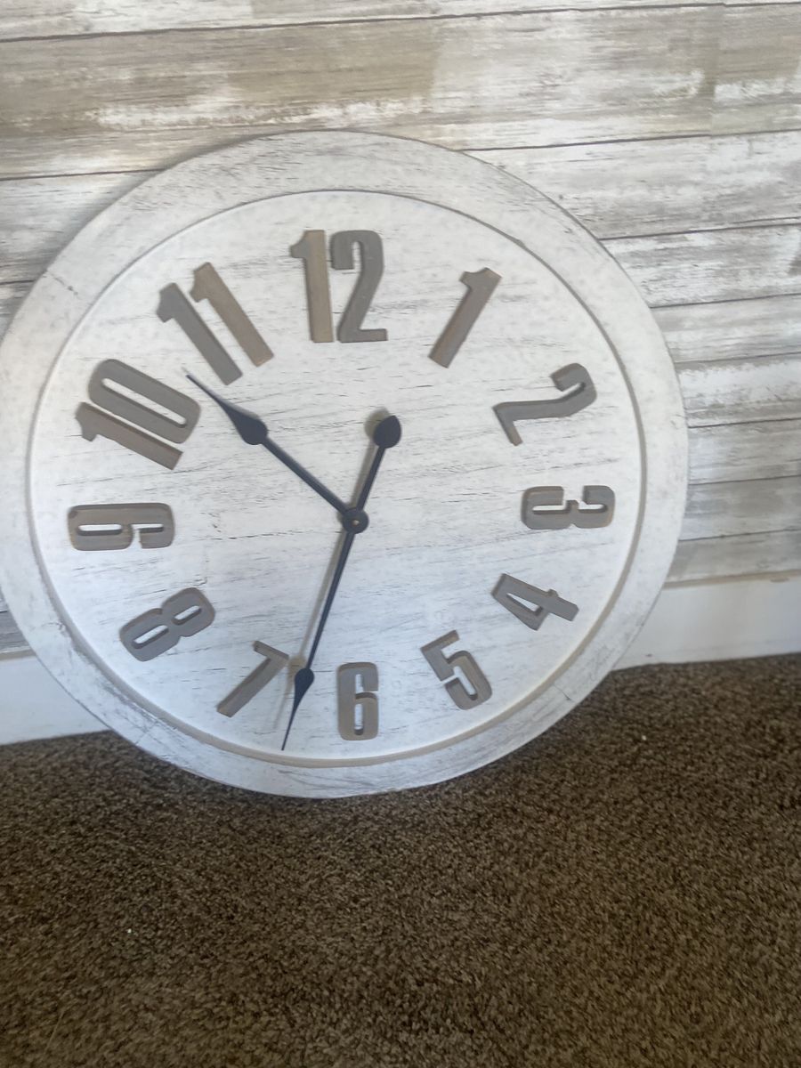 Large 24" Farmhouse Wall Clock – Distressed White Wood