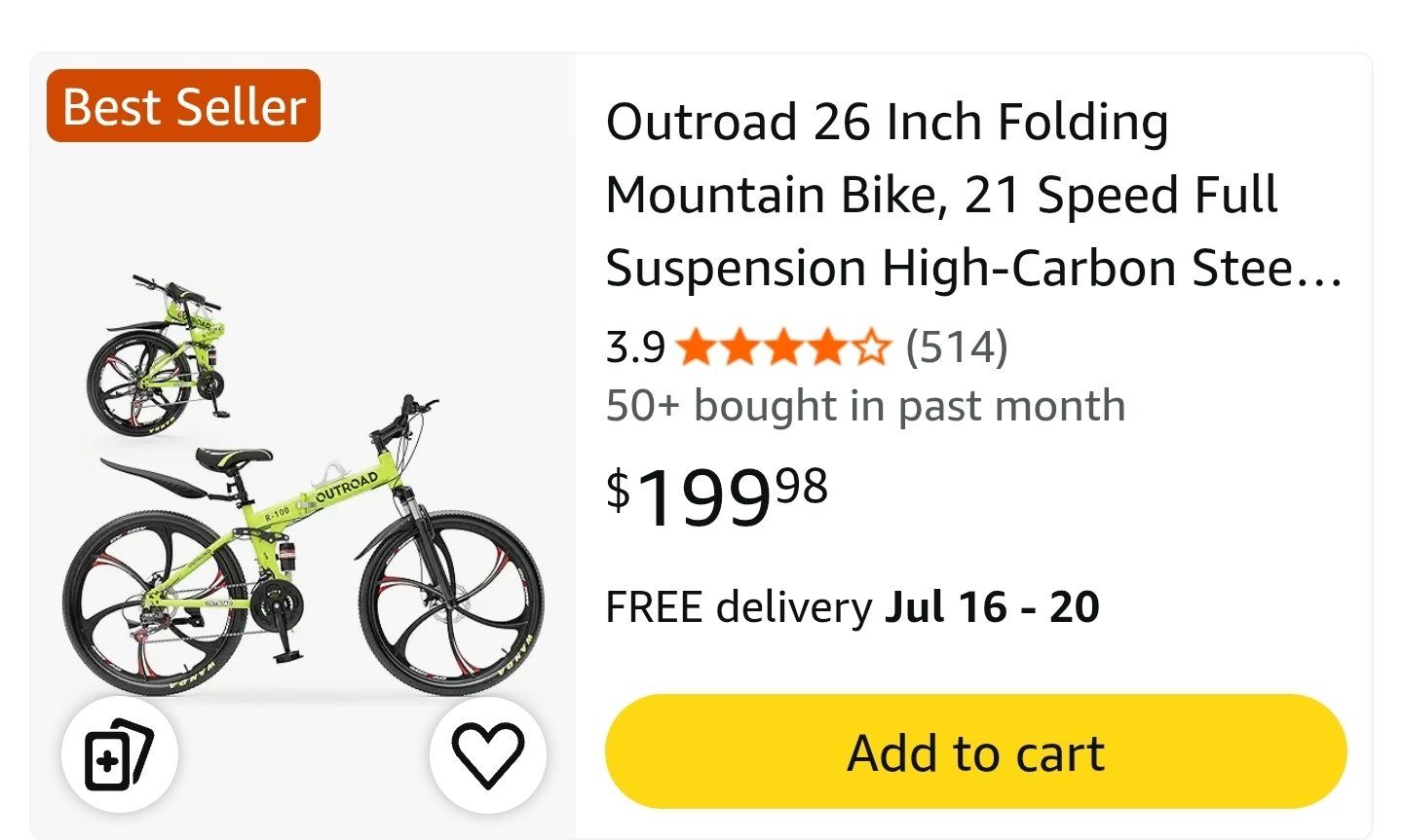 Outroad R-100 26" Folding Mountain Bike, 21-Speed, Full Suspension, Disc Brakes, High-Carbon Steel