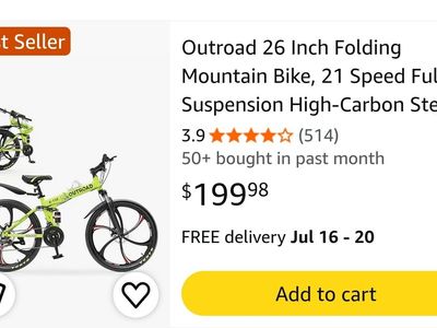 Outroad R-100 26" Folding Mountain Bike, 21-Speed, Full Suspension, Disc Brakes, High-Carbon Steel