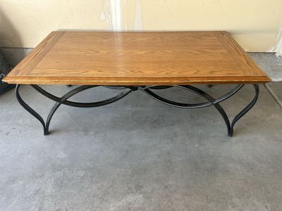 Wood Coffee Table & 2 Matching End Tables set with Metal Legs