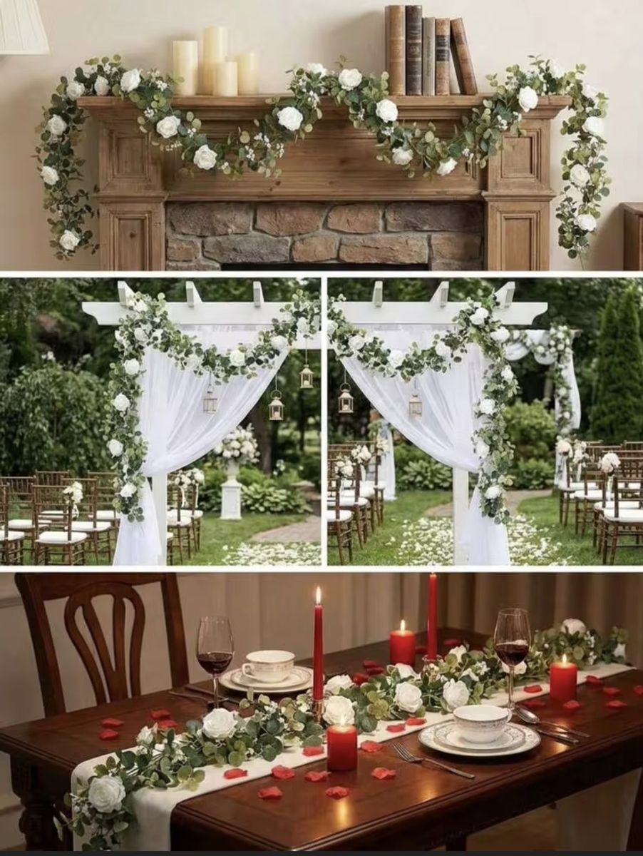 Artificial garland with white roses (128+feet total)
