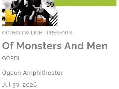 Of Monsters And Men VIP Ticket- Ogden Twilight at Ogden Amphitheater - July 30