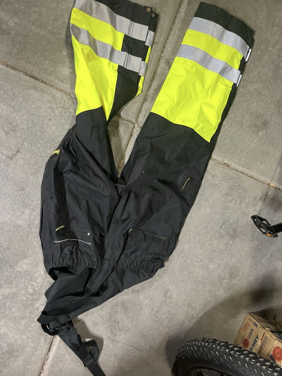 Black and Neon Yellow Rain/Work Pants with Reflective Strips