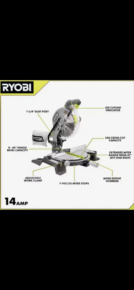 Ryobi 10 in. 14-Amp Compound Miter Saw with LED Cutline Indicator