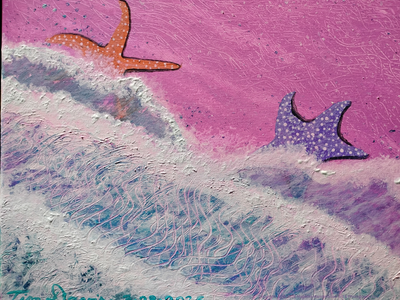 Starfish on a Pink sand beach - Laminated Print