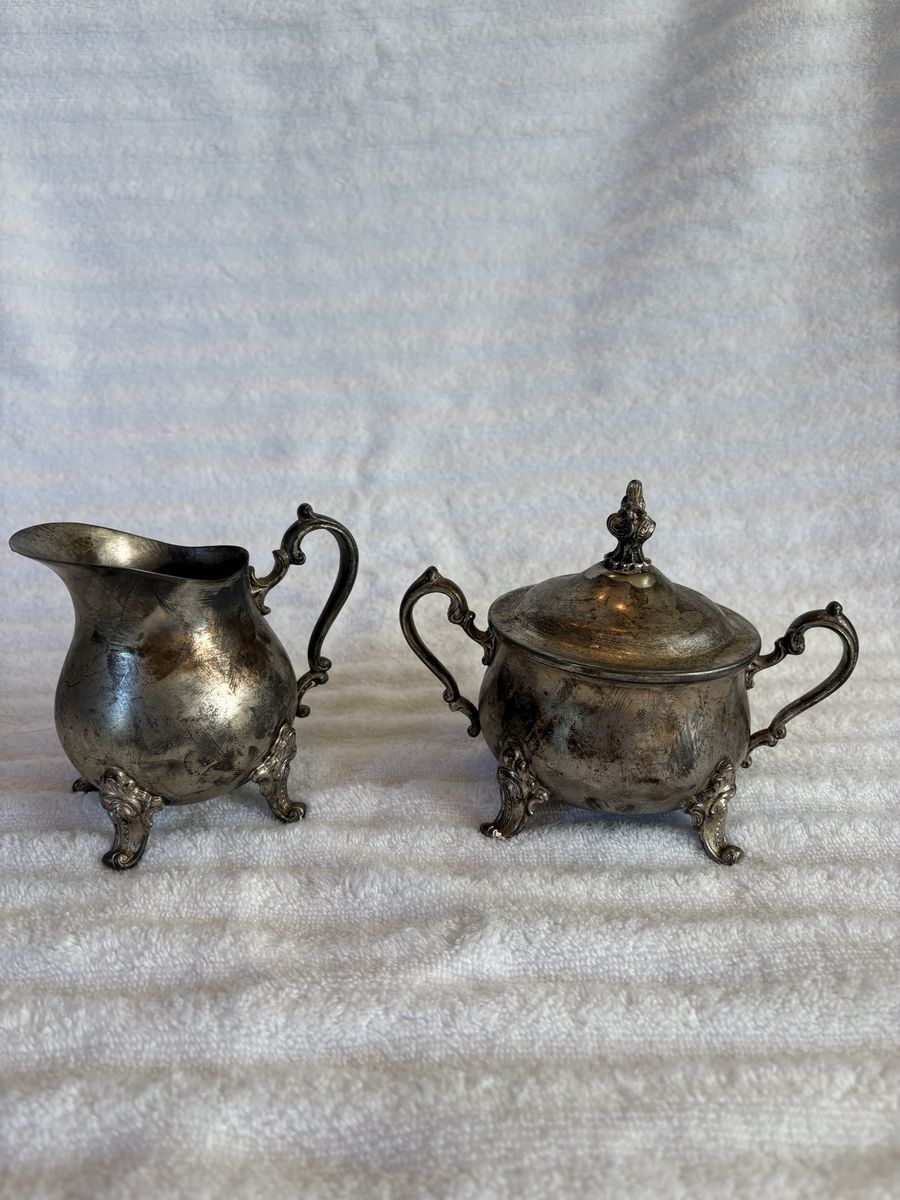 VTG GORHAM brass sugar & cream set