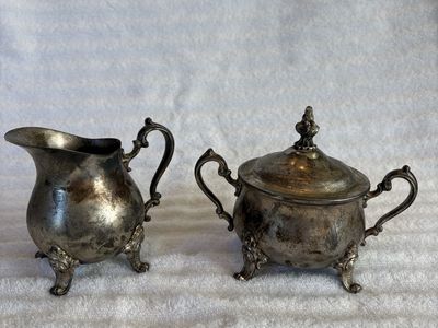 VTG GORHAM brass sugar & cream set