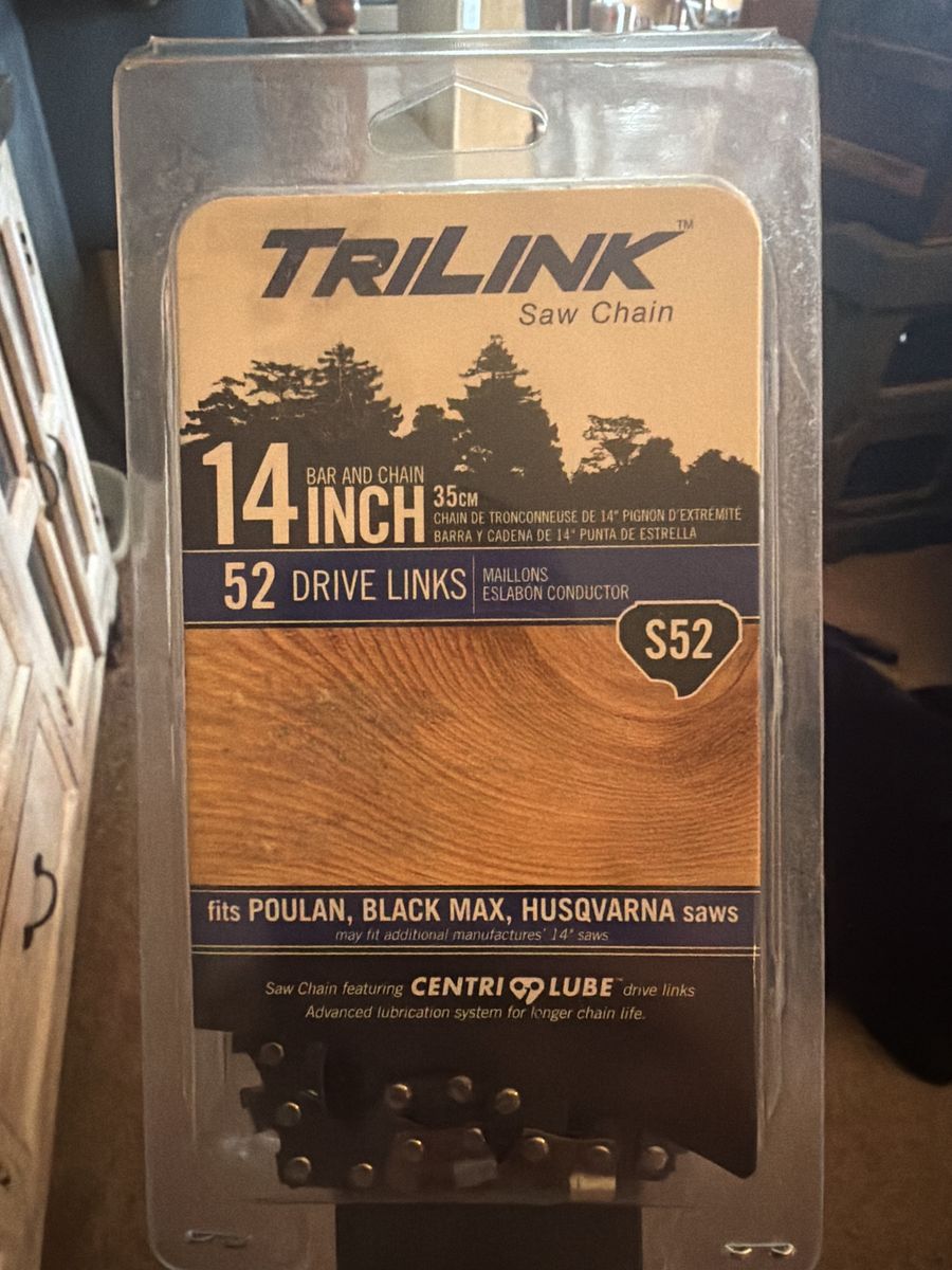 Trilink 14 Inch Bar and Chain 52 Drive Links S52 fits Poulan Black Max Husqvarna